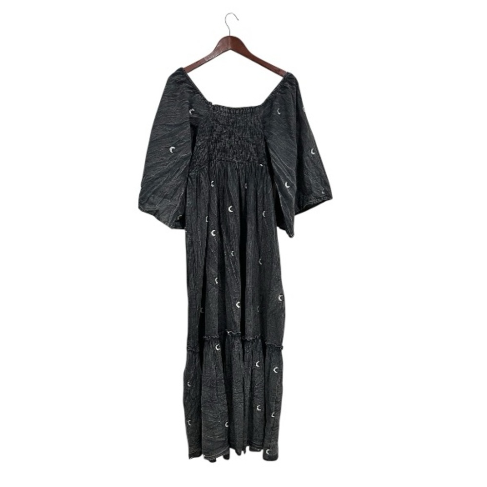 NEW EARTHBOUND Light Gray Embroidered Crescent Smocked Maxi Dress Size: Small - Picture 4 of 15